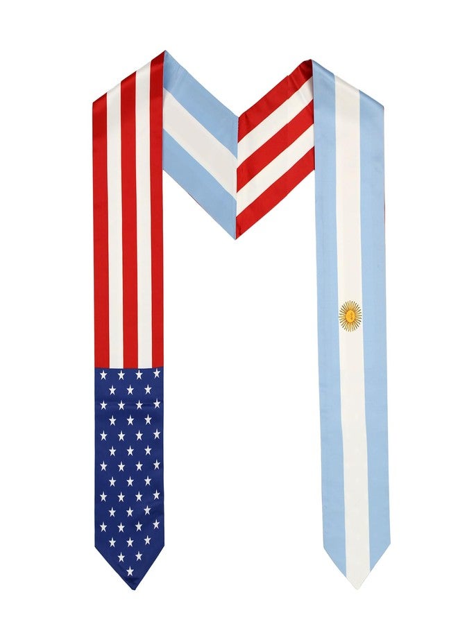 LLBFHH USA And Argentina Flag Graduation Stole, Satin Embroidery Graduation Sash for International Students, 72 Inch Length. - Image 1